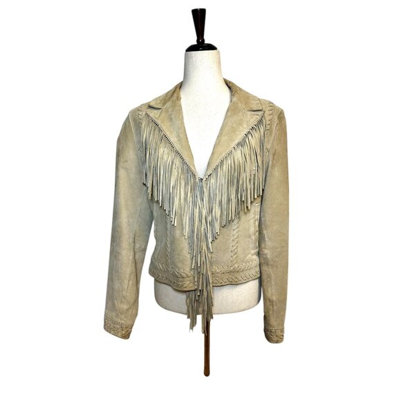 Vintage Genuine Leather Fringe Jacket • Tan Suede Western Cowgirl Style • Jeanol - Picture 2 of 9